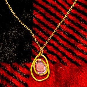 New ORAVISTA 14K Gold Teardrop Natural Pink Crystal Pendant Necklace